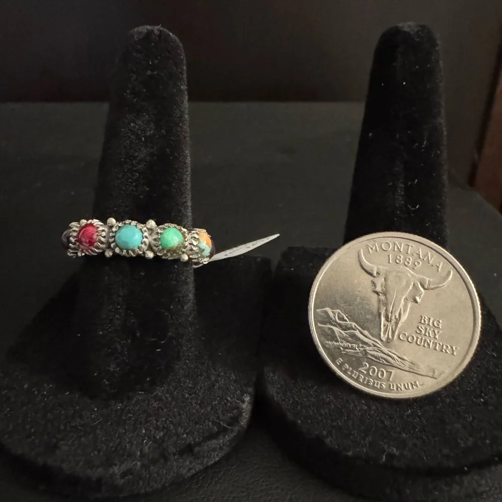 Elegant Multi-Stone Silver Ring‎